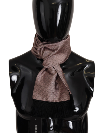 Shop Dolce & Gabbana Light Pink Silk Check Print Neck Wrap Fringes Scarf