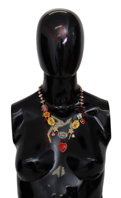 Shop Dolce & Gabbana Love Star Boom Crystals Chain Necklace In Pink