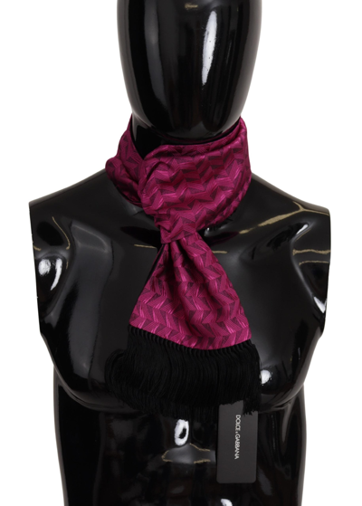 Shop Dolce & Gabbana Magenta Geometric Patterned Shawl Fringe Silk Scarf In Pink