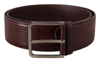 Shop Dolce & Gabbana Maroon Calf Leather Wide Logo Engraved Buckle Belt