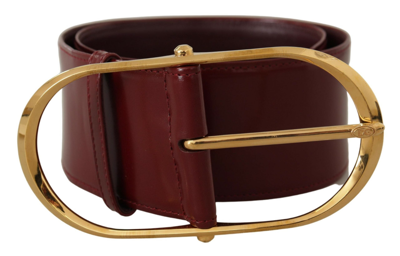 Shop Dolce & Gabbana Maroon Wide Leather Gold Tone Metal Oval Buckle Belt