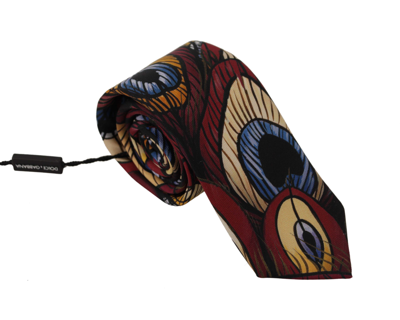 Shop Dolce & Gabbana Marron Peacock Feather Adjustable Necktie Accessory Tie In Marrone