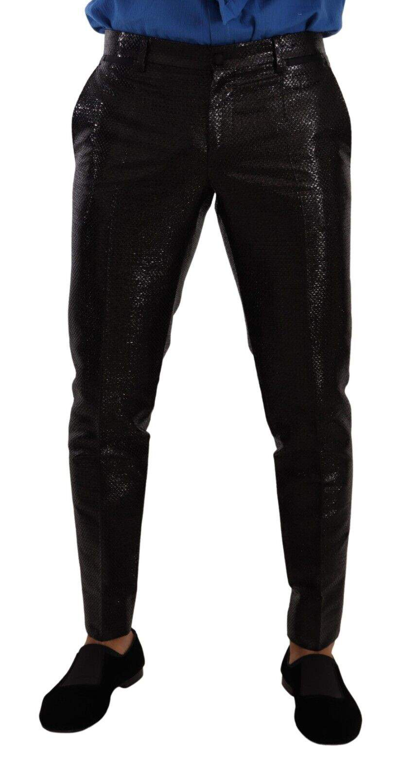 Shop Dolce & Gabbana Metallic Black Wool Skinny Dress Pants