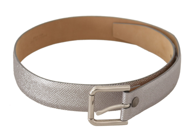 Shop Dolce & Gabbana Metallic Silver Leather Metal Waist Buckle Belt