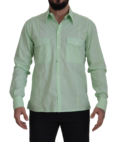 Shop Dolce & Gabbana Mint Green Long Sleeves Button Down Shirt