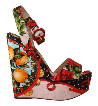 Shop Dolce & Gabbana Multicolor Brocade Platform Heels Sandals