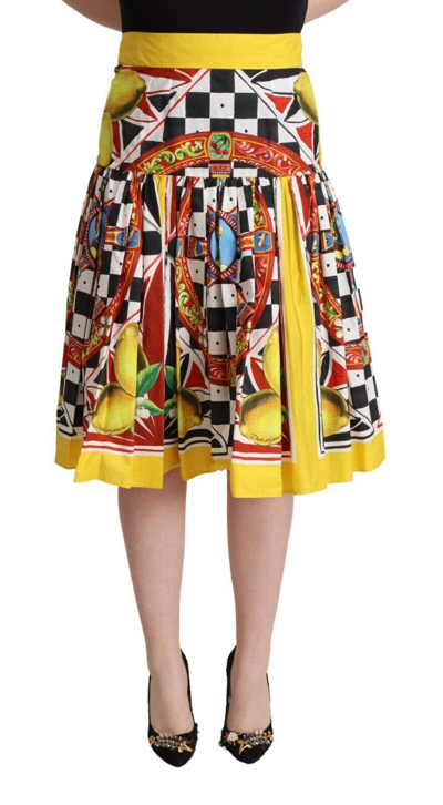 Shop Dolce & Gabbana Multicolor Carretto High Waist A-line Pleated Skirt