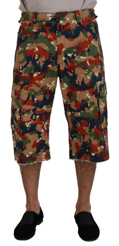 Shop Dolce & Gabbana Multicolor Cotton Camouflaged Cargo Shorts
