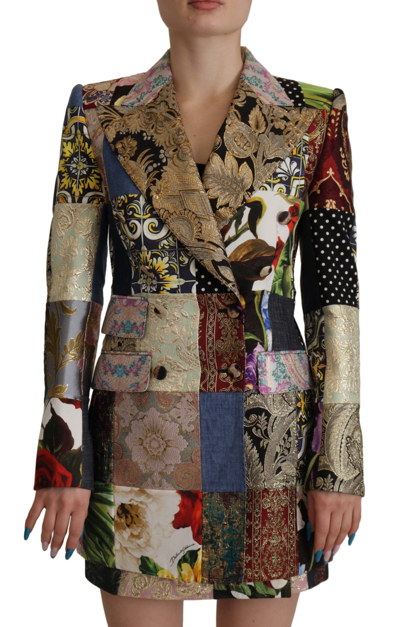Shop Dolce & Gabbana Multicolor Double-breasted Patchwork Jacquard Blazer Jacket