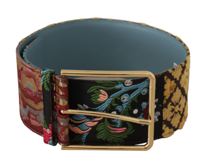Shop Dolce & Gabbana Multicolor Embroidered Leather Gold Metal Buckle Belt