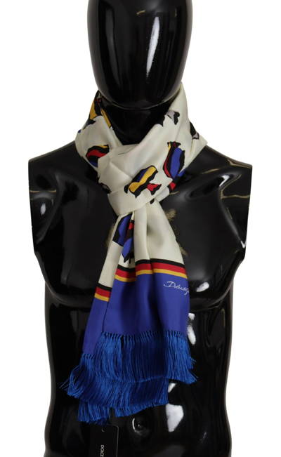 Shop Dolce & Gabbana Multicolor Fish Printed Shawl Neck Wrap Fringe Scarf