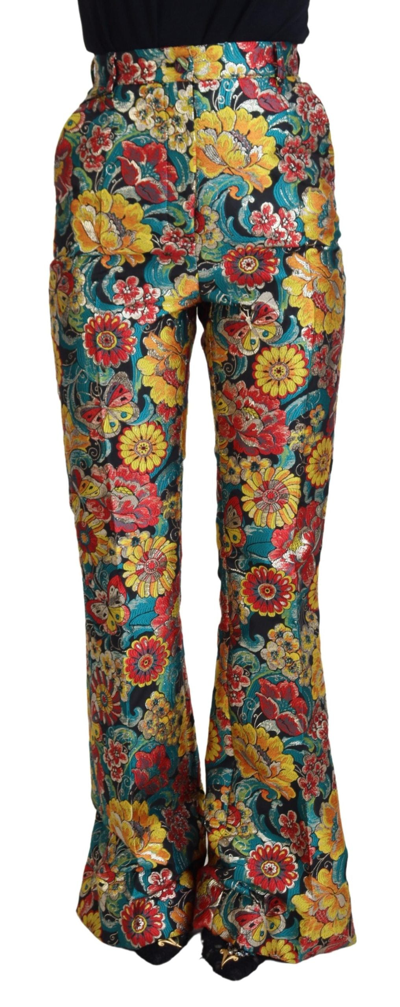 Shop Dolce & Gabbana Multicolor Floral  Flared Pants