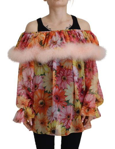 Shop Dolce & Gabbana Multicolor Floral Fur Shearling Blouse Top