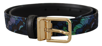 Shop Dolce & Gabbana Multicolor Floral Jacquard Gold Metal Buckle Belt