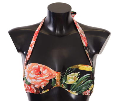 Shop Dolce & Gabbana Multicolor Floral Print Swimsuit Bikini Top Swimwear