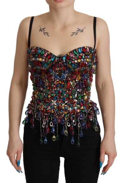 Shop Dolce & Gabbana Multicolor Jeweled Corset Spring Bustier Top
