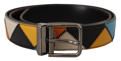 Shop Dolce & Gabbana Multicolor Leather Silver Logo Buckle Belt