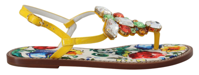 Shop Dolce & Gabbana Multicolor Majolica Crystal Sandals Flip Flop Shoes