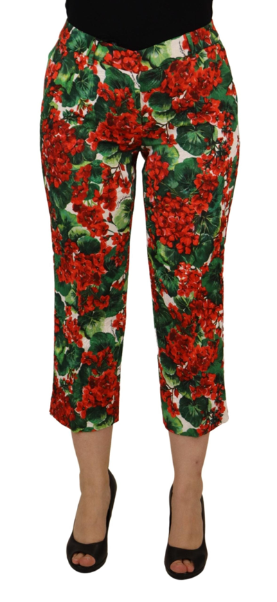 Shop Dolce & Gabbana Multicolor Pants Floral Print Mid Waist Cropped Trouser Pant