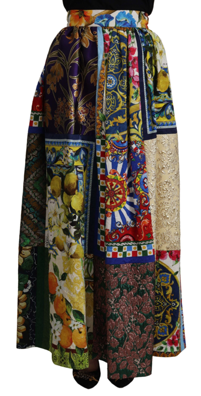 Shop Dolce & Gabbana Multicolor Patchwork Sicily Long Maxi Skirt
