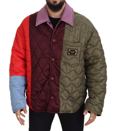 Shop Dolce & Gabbana Multicolor Patchwork Quilted Collared Jacket