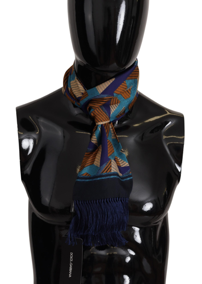 Shop Dolce & Gabbana Multicolor Patterned Wrap Shawl Fringe Scarf