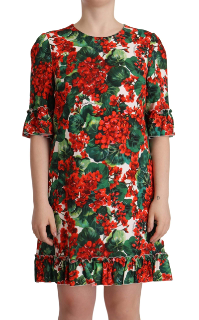 Shop Dolce & Gabbana Multicolor Red Floral Shift Gown Dress