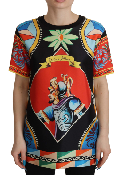 Shop Dolce & Gabbana Multicolor Soldier Carretto Silk Top  T-shirt