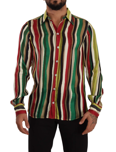 Shop Dolce & Gabbana Multicolor Striped Long Sleeve Silk Shirt