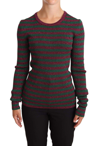 Shop Dolce & Gabbana Multicolor Striped Crew Neck Pullover Sweater