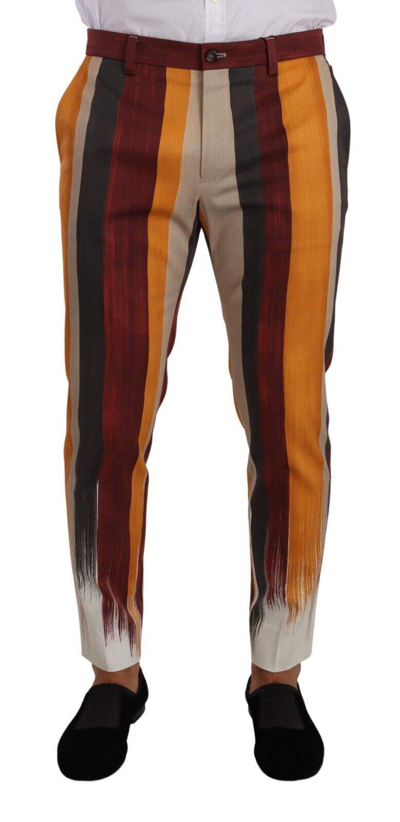 Shop Dolce & Gabbana Multicolor Striped Cotton Skinny Pants