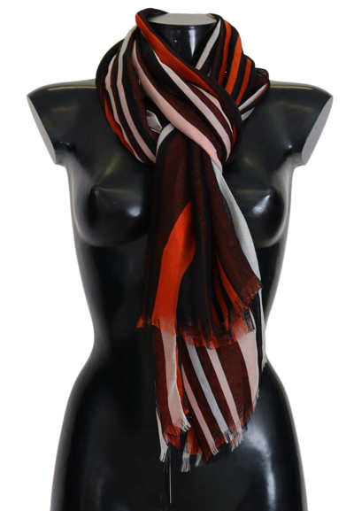 Shop Dolce & Gabbana Multicolor Striped Silk Shawl Fringes Scarf