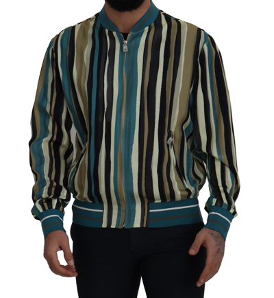 Shop Dolce & Gabbana Multicolor Viscose Stripes Full Zip Jacket