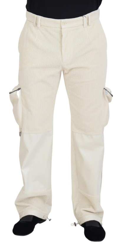 Shop Dolce & Gabbana Off White Corduroy Zipper Pocket Trouser Pants