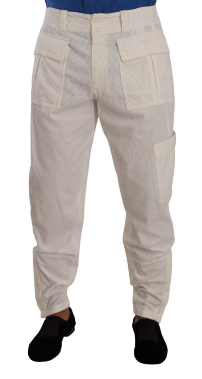 Shop Dolce & Gabbana Off White Cotton Corduroy Cargo Pants