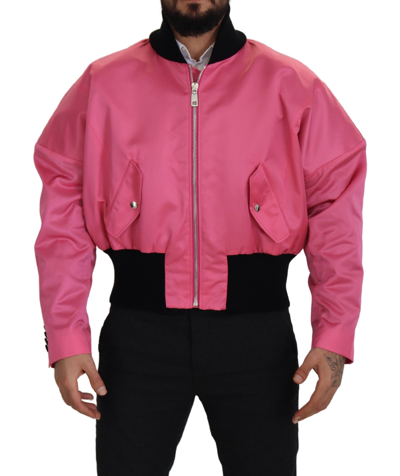 Shop Dolce & Gabbana Nylon Pink  Full Zip Bomber Jacket