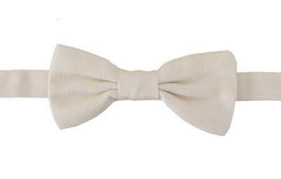 Shop Dolce & Gabbana Off-white 100% Silk Slim Adjustable Neck Papillon Bow Tie In Off White