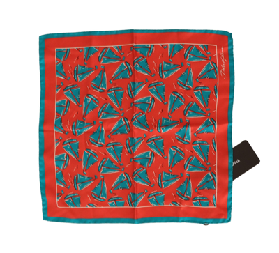 Shop Dolce & Gabbana Orange Boat Print Silk Square Handkerchief Scarf