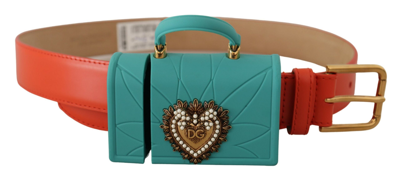 Dolce & Gabbana Orange Leather Devotion Heart Micro Bag Headphones Belt In Orange