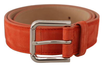 Shop Dolce & Gabbana Orange Leather Suede Silver Logo Metal Buckle Belt