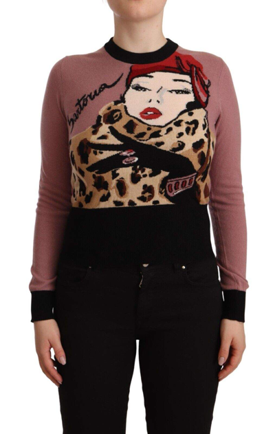 Shop Dolce & Gabbana Pink Cashmere Crewneck Sartoria Pullover Sweater