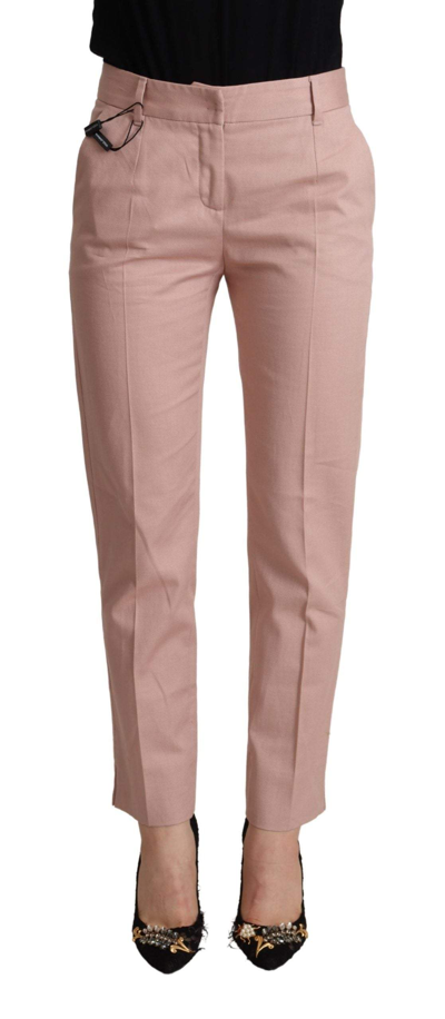 Dolce & Gabbana Pink Cotton Mid Waist Trouser Tapered Pants In Pink