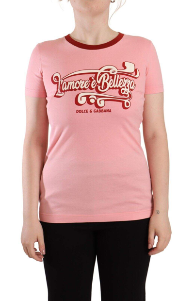 Shop Dolce & Gabbana Pink Cotton Short Sleeves Crewneck T-shirt Top