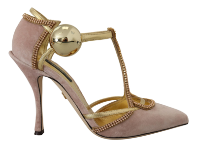 Shop Dolce & Gabbana Pink Crystal T-strap Heels Pumps Shoes