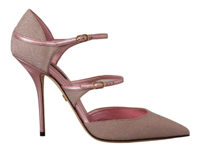 Shop Dolce & Gabbana Pink Glittered Strappy Sandals Mary Jane Shoes