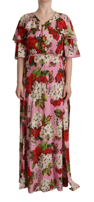 Shop Dolce & Gabbana Pink Floral Silk Stretch Gown Maxi Dress
