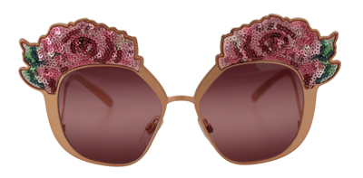 Shop Dolce & Gabbana Pink Gold Rose Sequin Embroidery Dg2202 Sunglasses