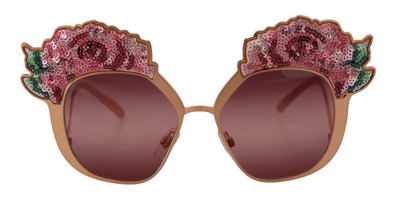 Dolce & Gabbana Pink Gold Rose Sequin Embroidery Dg2202 Sunglasses In Pink