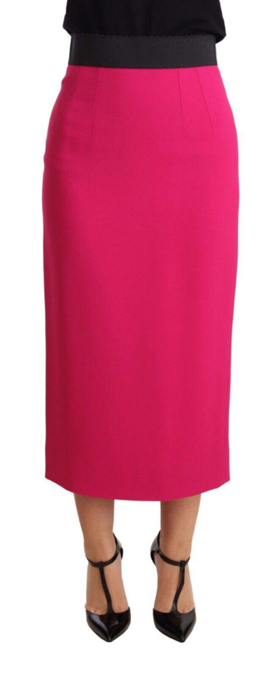 Shop Dolce & Gabbana Pink High Waist Stretch Pencil Straight Skirt