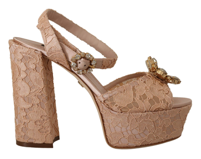 Shop Dolce & Gabbana Pink Lace Taormina Platform Sandals Shoes